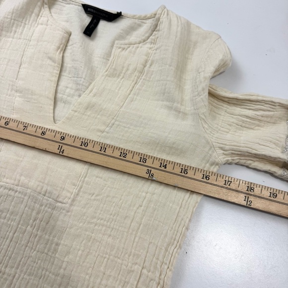 BCBGMAXAZRIA Keely Tunic Dress Long Sleeve Metallic Stripe Boho Notch Neck Sz XS - Picture 9 of 12